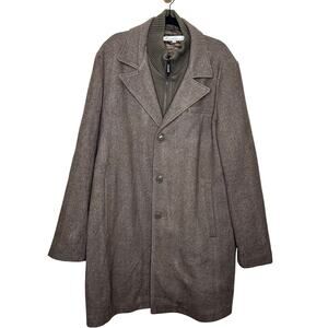 Kenneth Cole Mens Wool Blend Walker Coat with Knit Bib Brown Herringbone Size XL